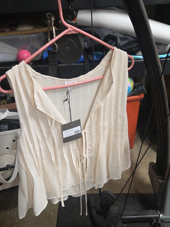 Le Lis Tops - Le Lis Cream Sleeveless Pleated Tie-Front Blouse